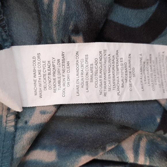 Kensie floral turquoise black grey smock style short sleeve blouse, M - Picture 9 of 9